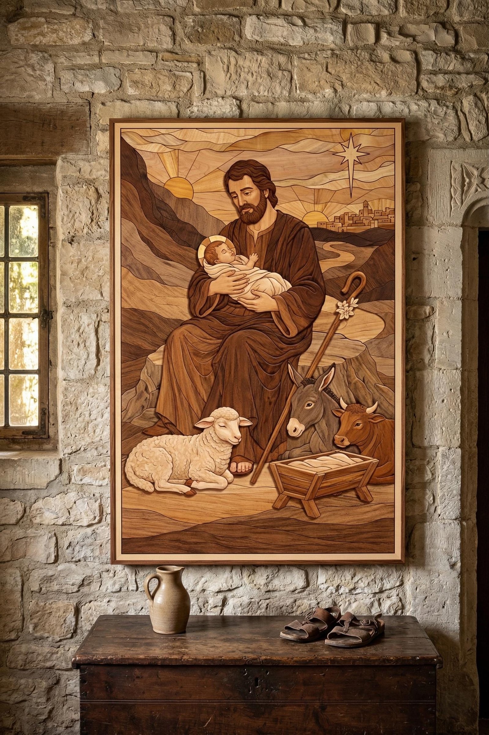 Christian Nativity Intarsia Pattern, Holy Family Scroll Saw Template (PDF Download)