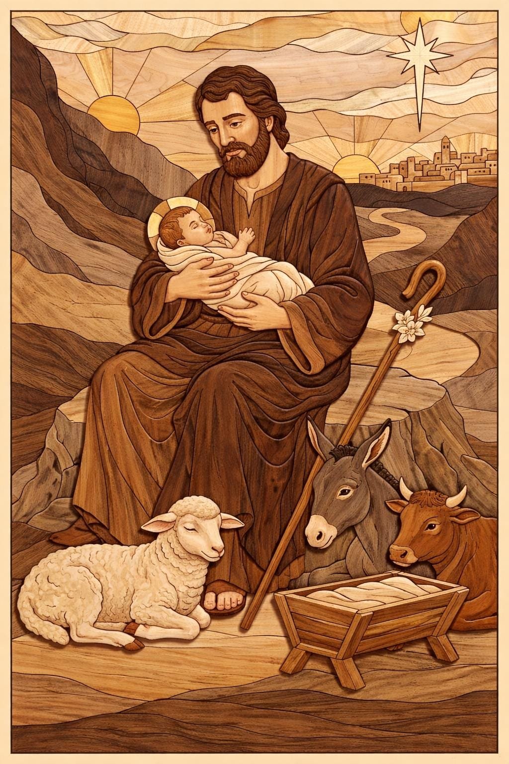 Christian Nativity Intarsia Pattern, Holy Family Scroll Saw Template (PDF Download)