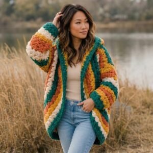 Chunky Hexi Cardigan Crochet Pattern | Oversized Hooded Sweater Tutorial | Beginner Friendly PDF Guide