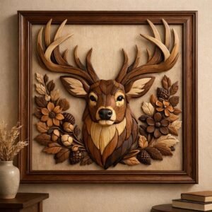 Deer Intarsia Woodworking Pattern, Scroll Saw Template, Rustic Wall Art (PDF Download)