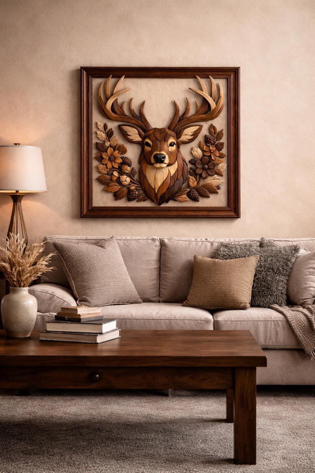 Deer Intarsia Woodworking Pattern, Scroll Saw Template, Rustic Wall Art (PDF Download)
