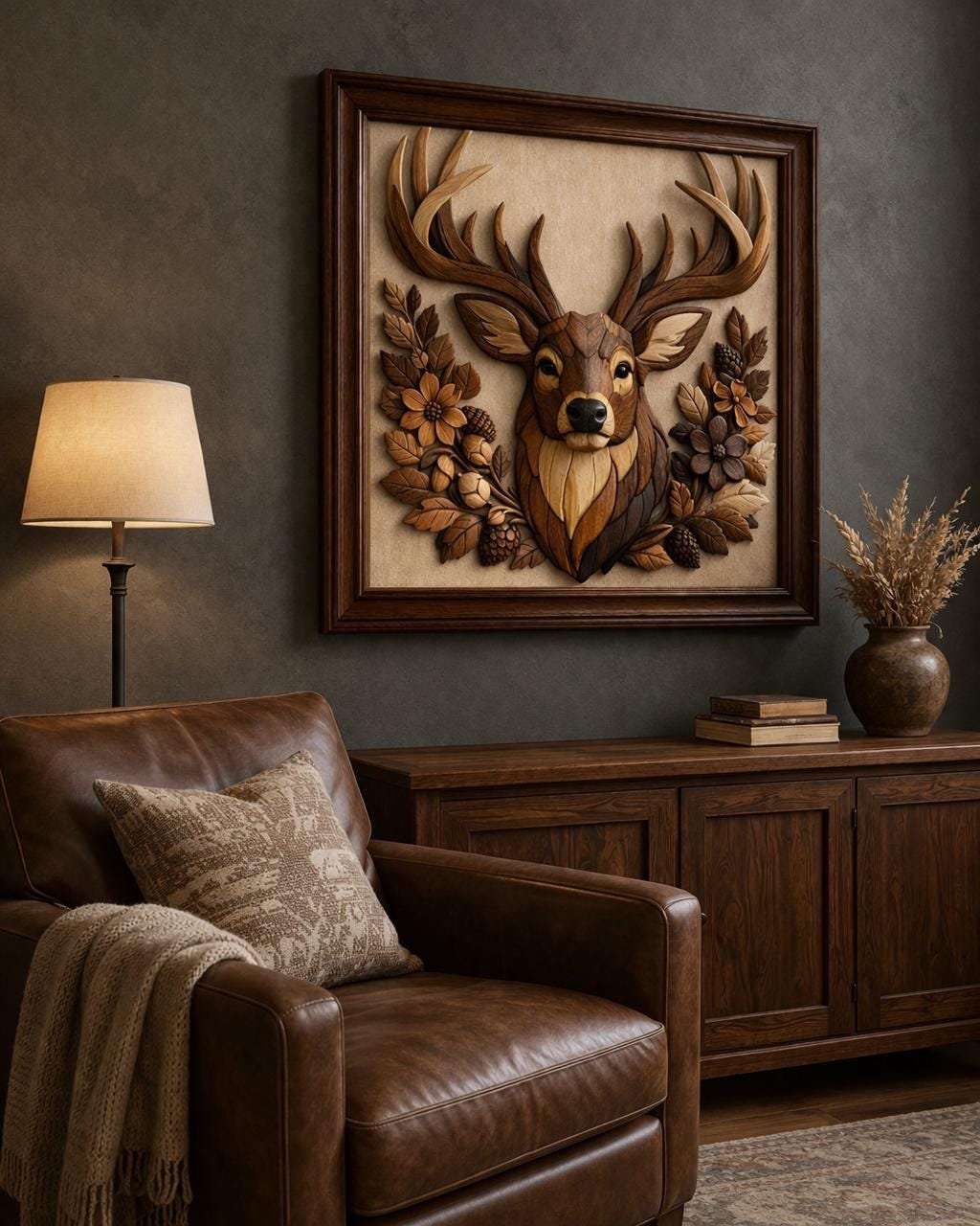 Deer Intarsia Woodworking Pattern, Scroll Saw Template, Rustic Wall Art (PDF Download)