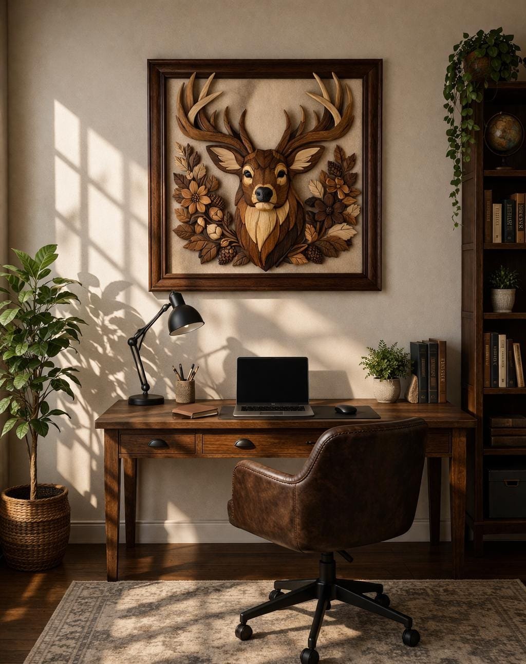 Deer Intarsia Woodworking Pattern, Scroll Saw Template, Rustic Wall Art (PDF Download)