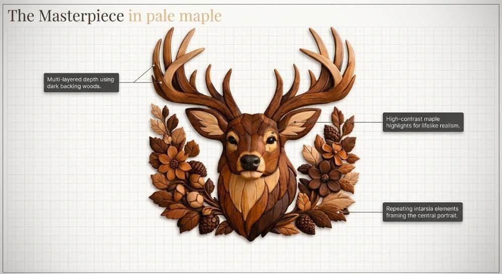 Deer Intarsia Woodworking Pattern, Scroll Saw Template, Rustic Wall Art (PDF Download)