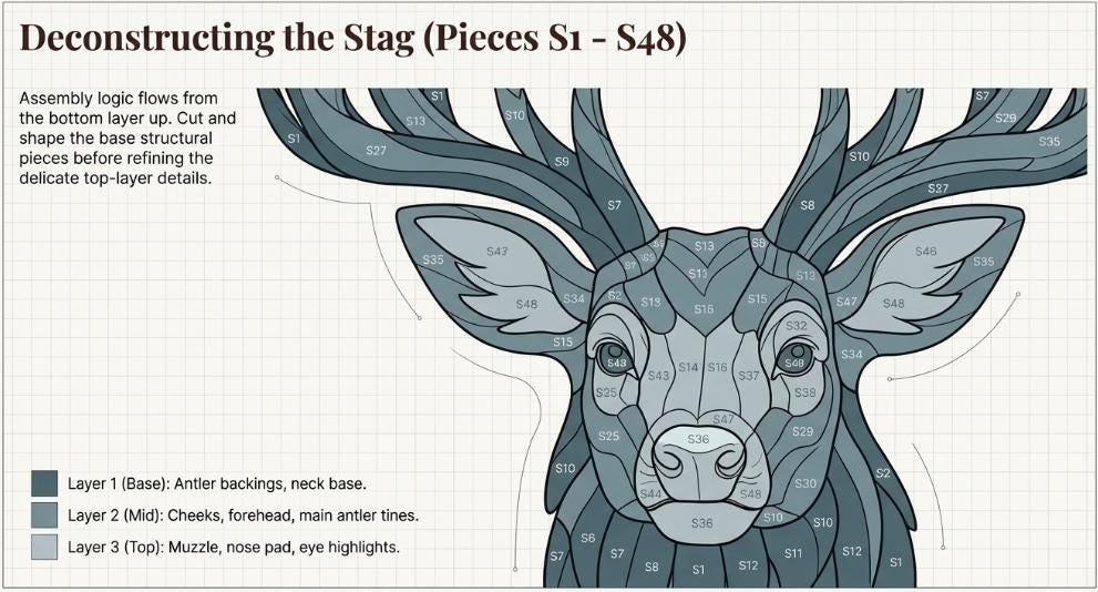 Deer Intarsia Woodworking Pattern, Scroll Saw Template, Rustic Wall Art (PDF Download)