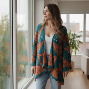 Geometric Kimono Crochet Pattern, Boho Cardigan, Granny Square Wrap (PDF Download)