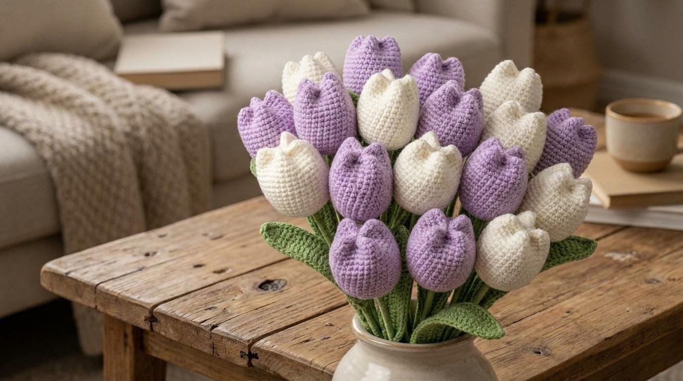 Lavender & Lace Crochet Tulip Bouquet PDF Guide