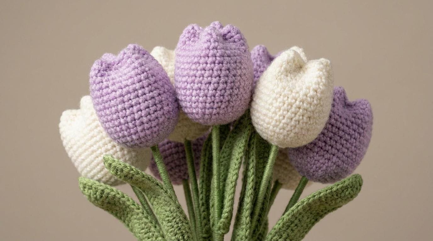 Lavender & Lace Crochet Tulip Bouquet PDF Guide