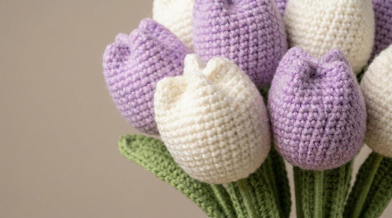Lavender & Lace Crochet Tulip Bouquet PDF Guide