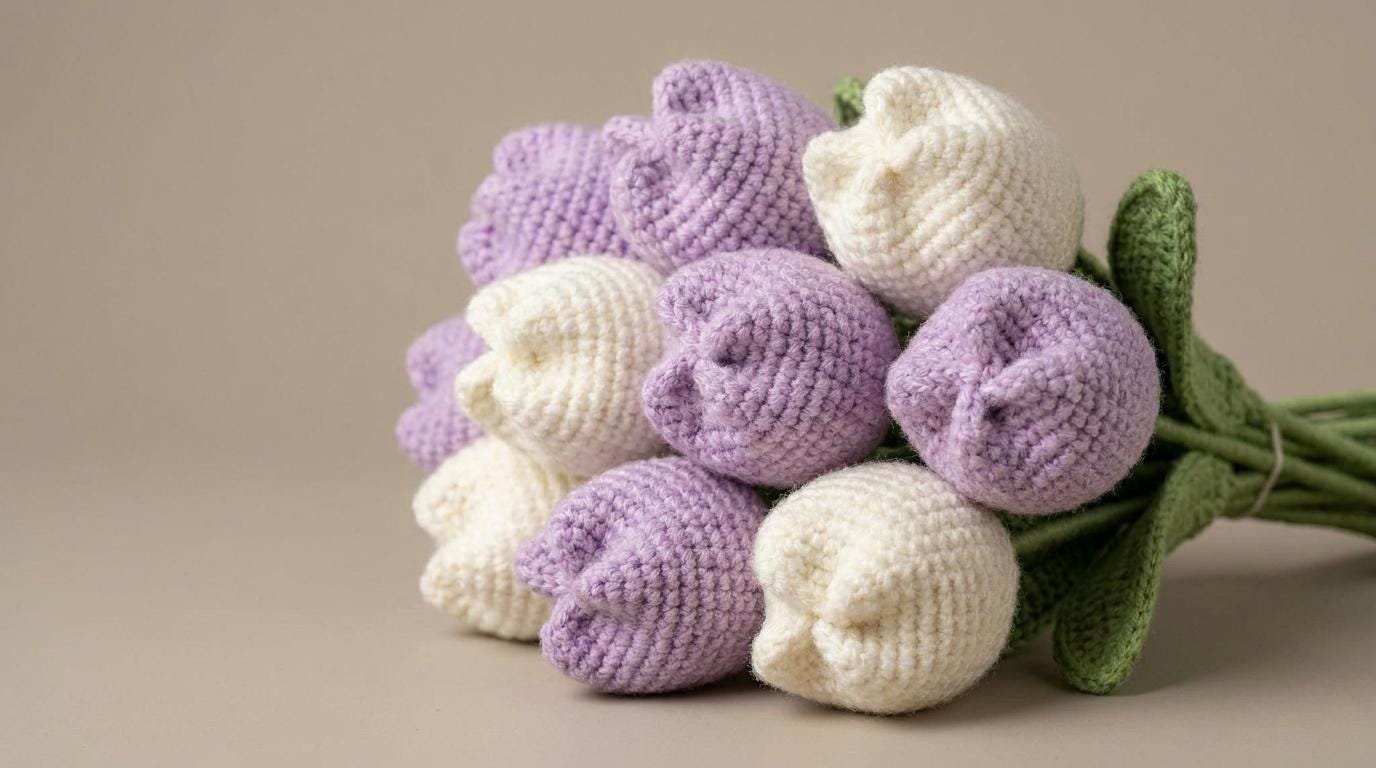Lavender & Lace Crochet Tulip Bouquet PDF Guide