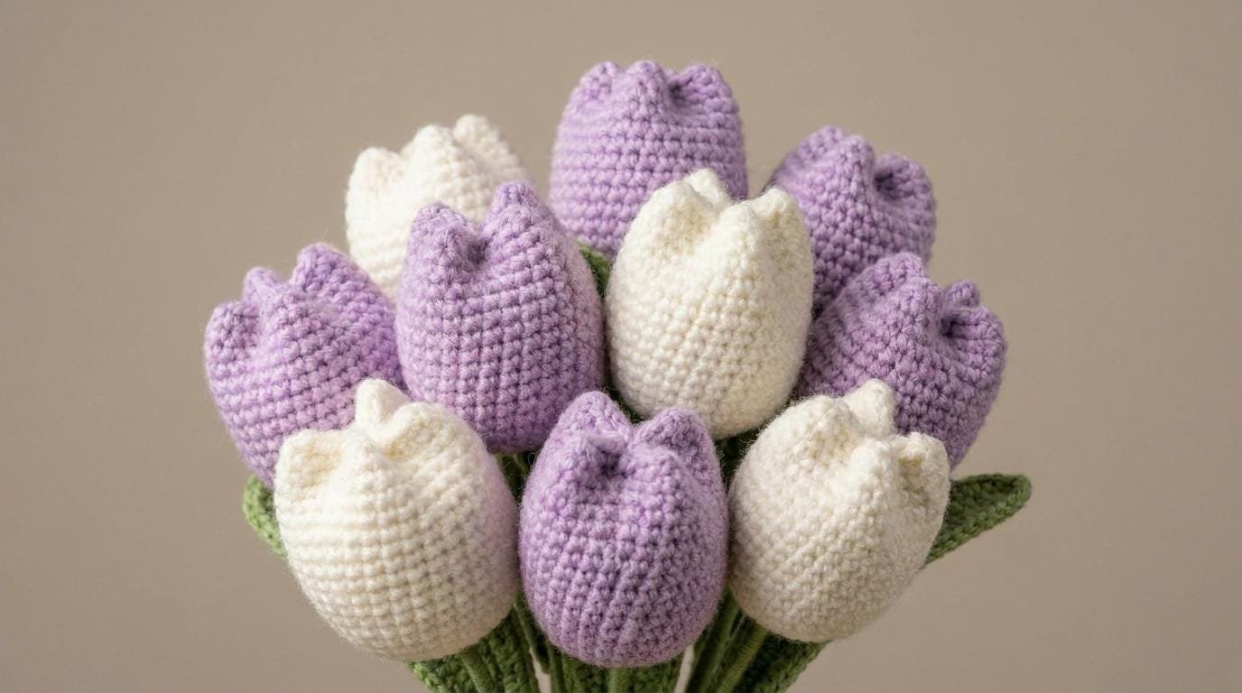 Lavender & Lace Crochet Tulip Bouquet PDF Guide