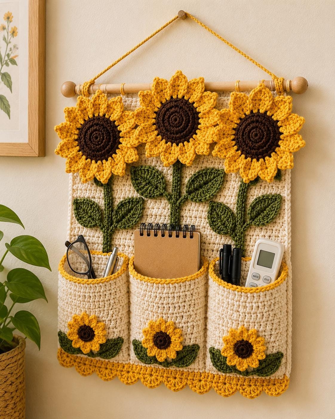 Sunflower Wall Organizer Crochet Pattern PDF guide