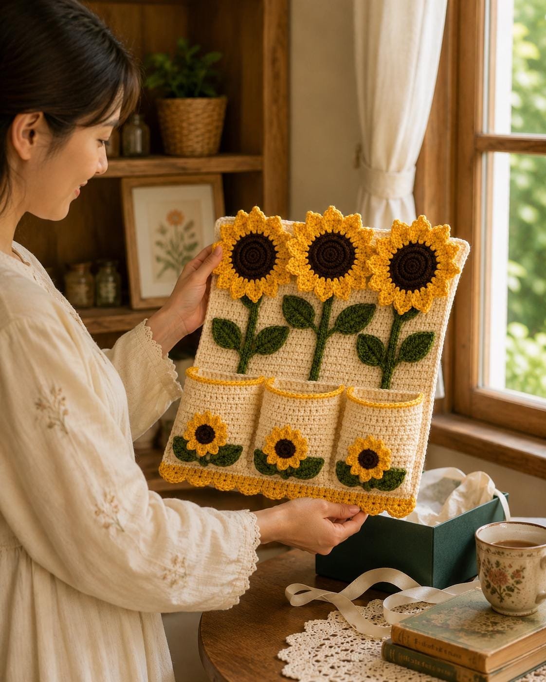 Sunflower Wall Organizer Crochet Pattern PDF guide