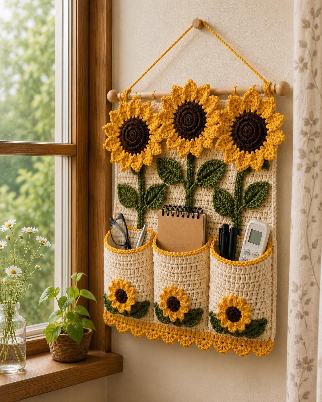 Sunflower Wall Organizer Crochet Pattern PDF guide