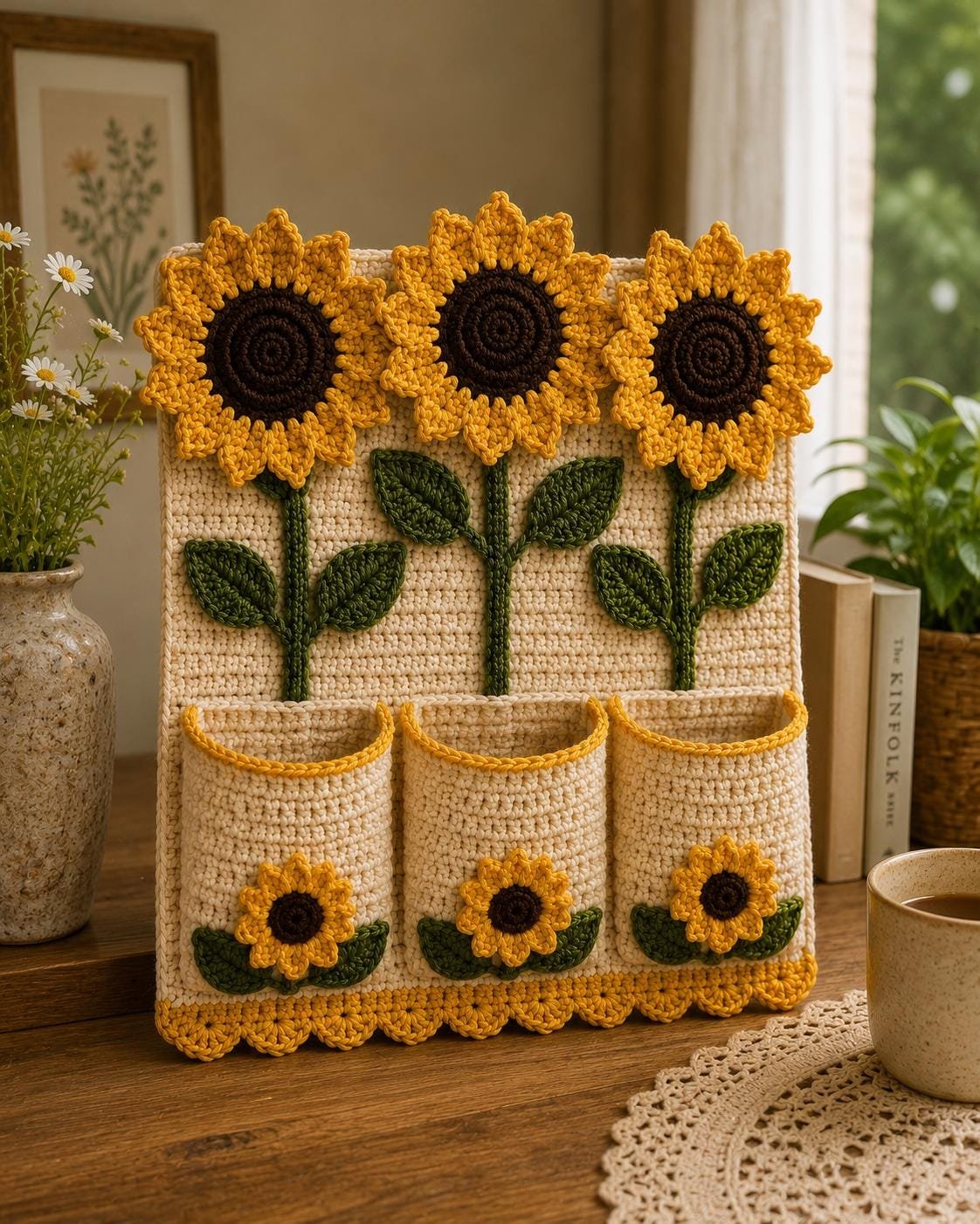 Sunflower Wall Organizer Crochet Pattern PDF guide