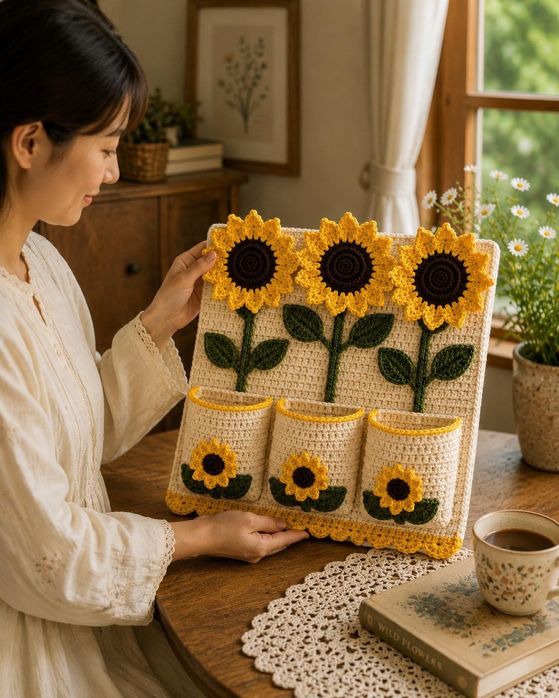 Sunflower Wall Organizer Crochet Pattern PDF guide