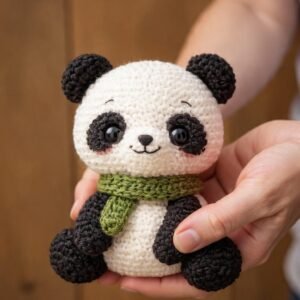 The Amigurumi Panda in Green Crochet scarf | Beginner Friendly