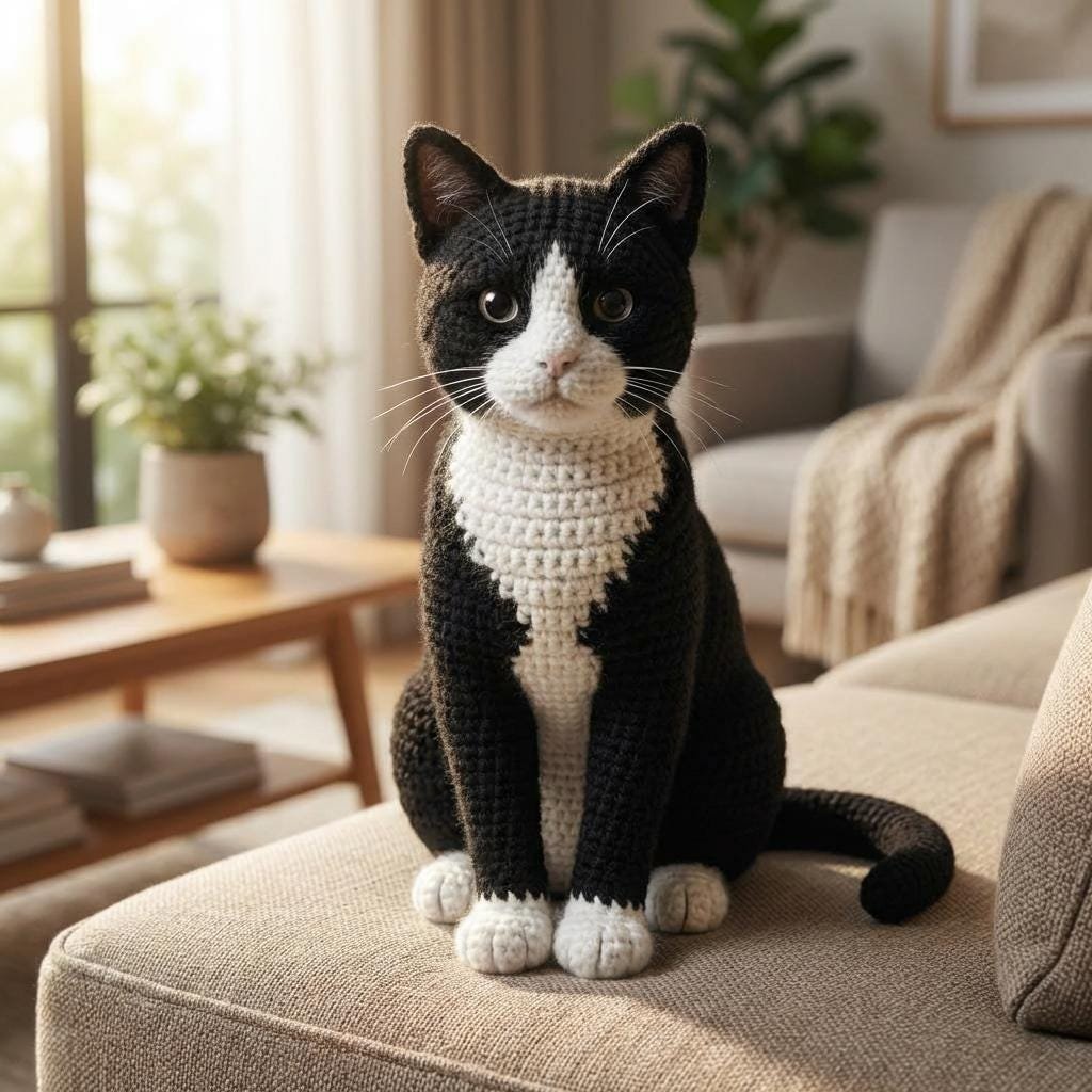 Tuxedo Cat Crochet Pattern, Beginner Amigurumi PDF Toy Tutorial