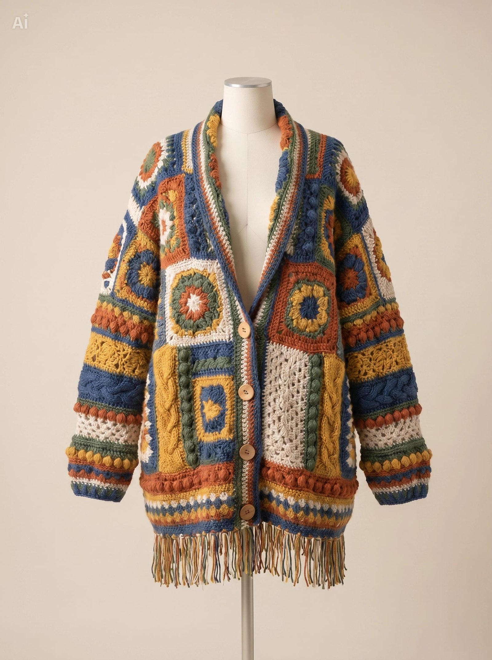 Vibrant Patchwork Motif Cardigan Pattern PDF Guide