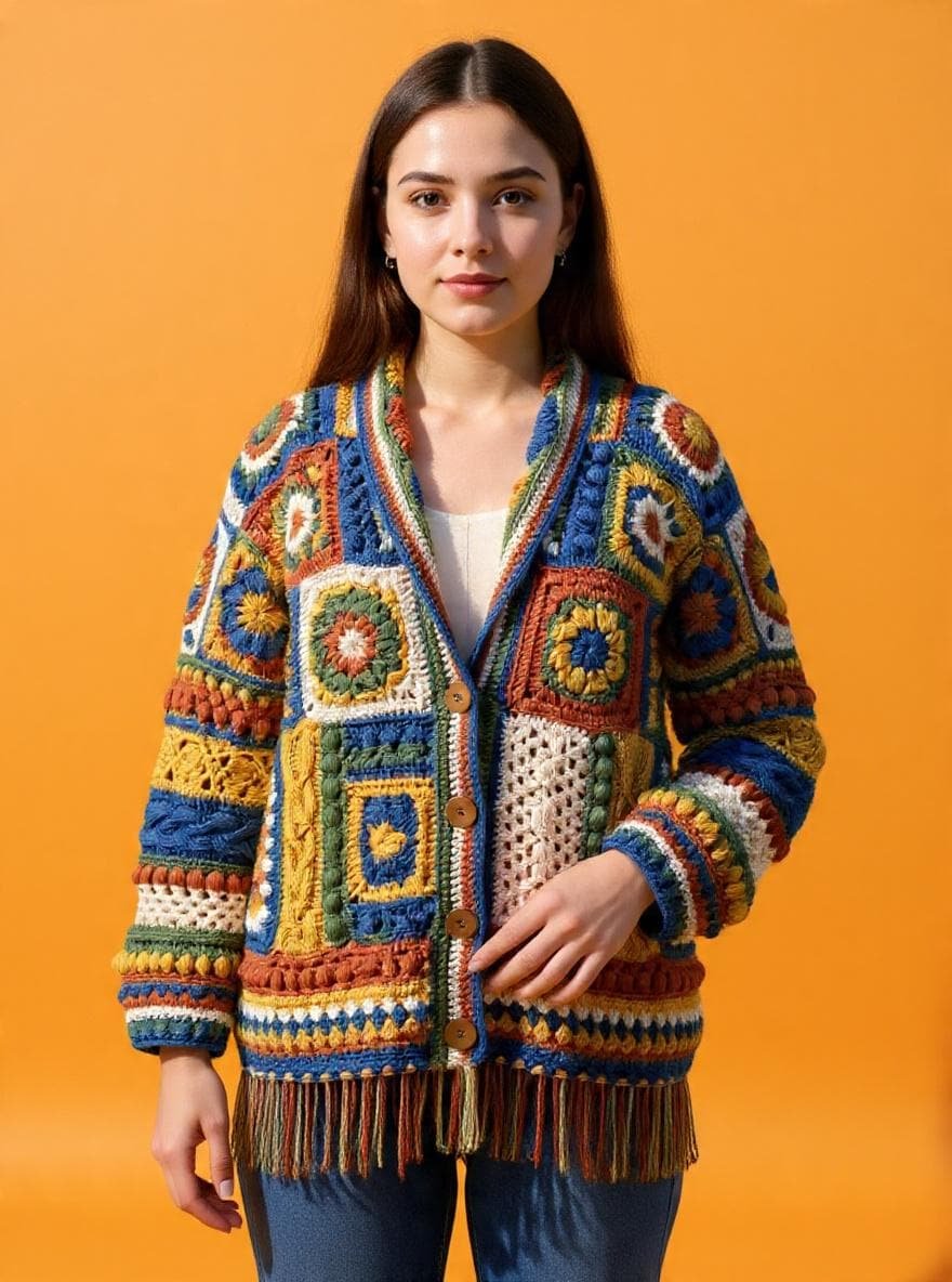 Vibrant Patchwork Motif Cardigan Pattern PDF Guide